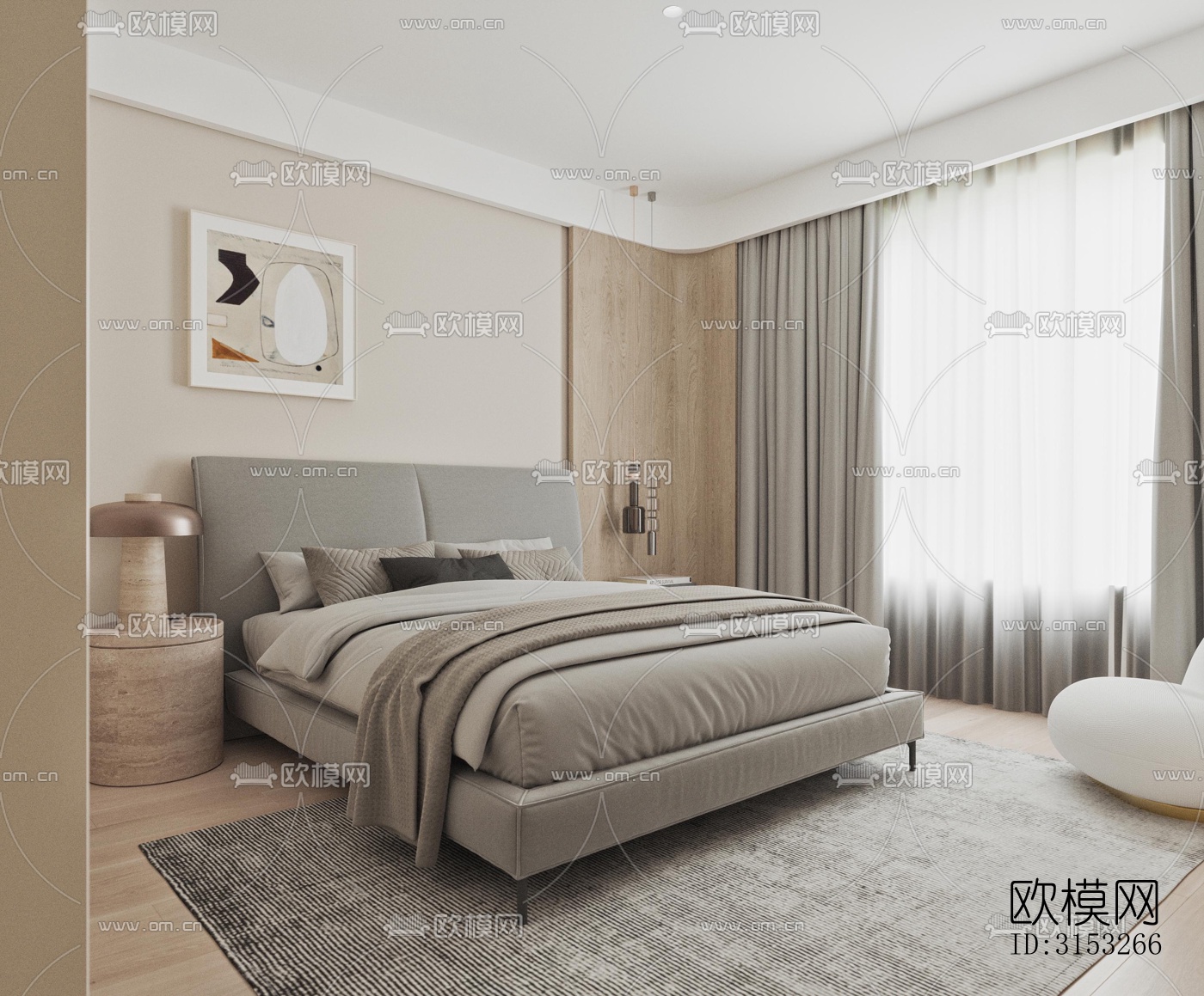 原木风卧室效果图下载（渲染图4）