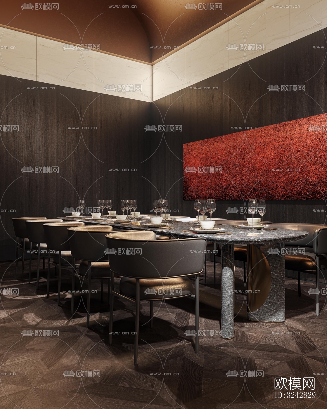 新中式中餐厅效果图下载（渲染图2）