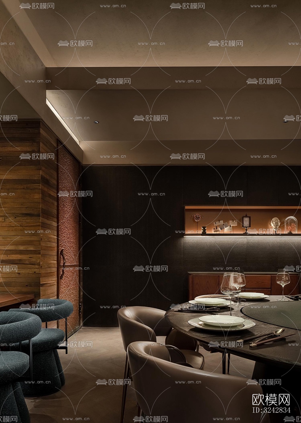 新中式中餐厅效果图下载（渲染图3）