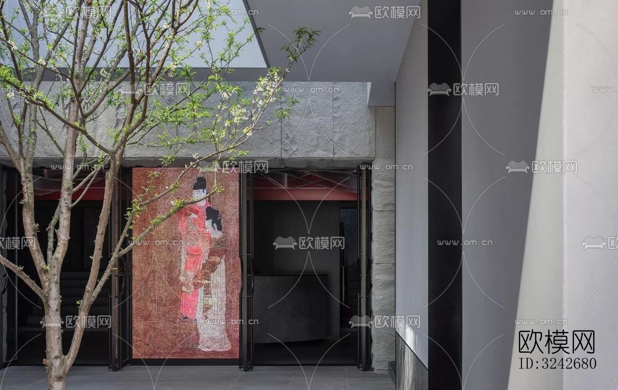 新中式中餐厅效果图下载（渲染图1）