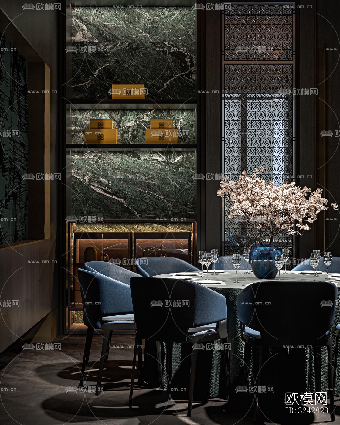 新中式中餐厅效果图下载（渲染图10）