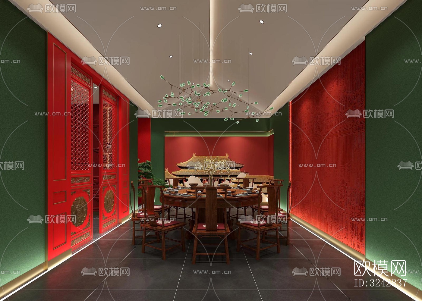 新中式中餐厅效果图下载（渲染图4）