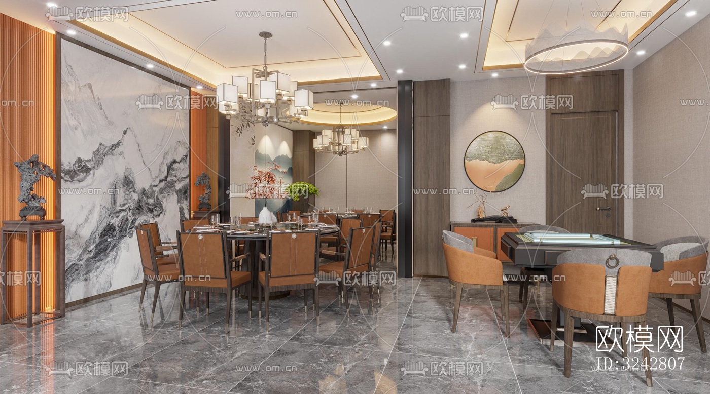 新中式中餐厅效果图下载（渲染图6）