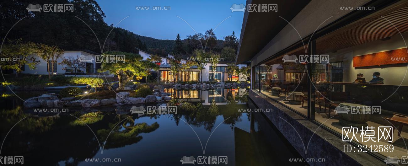 新中式中餐厅效果图下载（渲染图2）