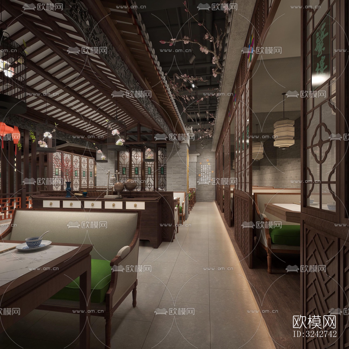 新中式中餐厅效果图下载（渲染图11）