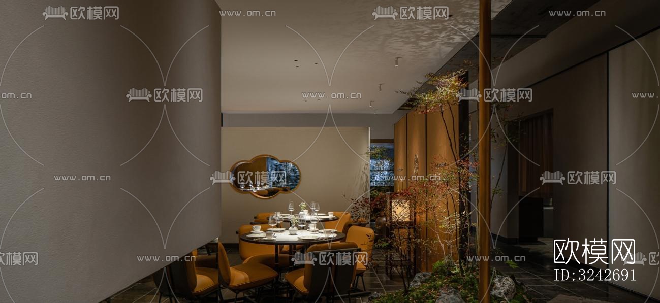 新中式中餐厅效果图下载（渲染图1）