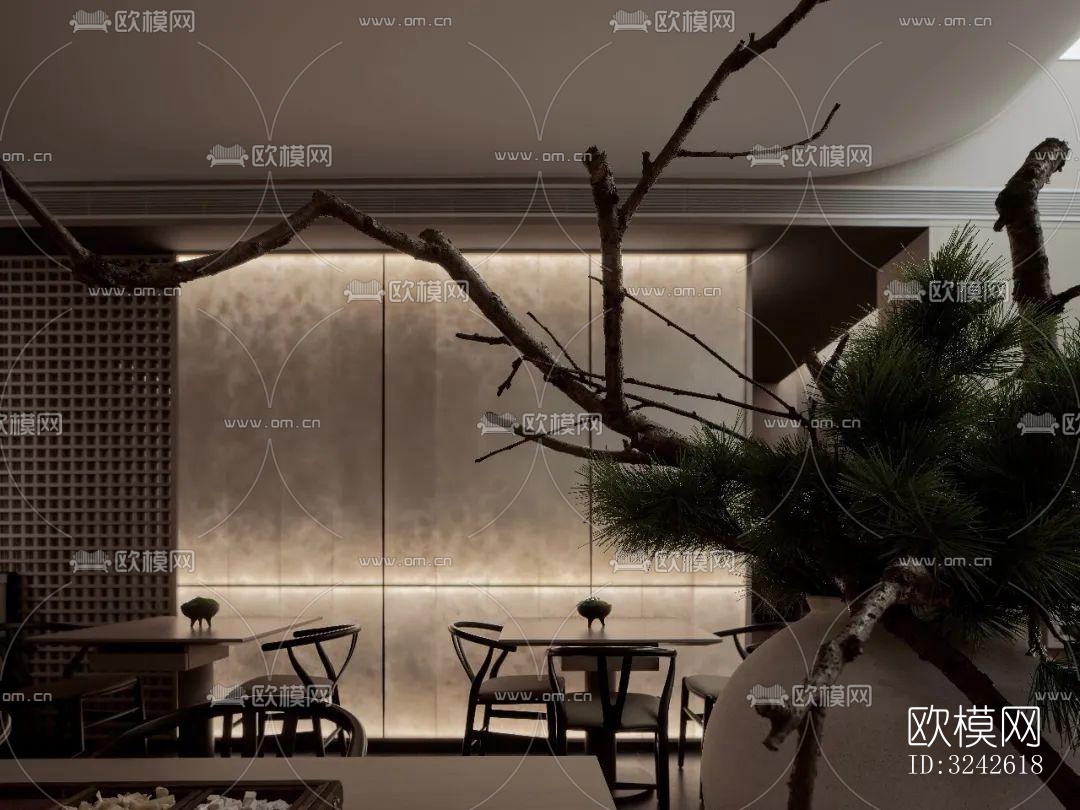 新中式中餐厅效果图下载（渲染图3）