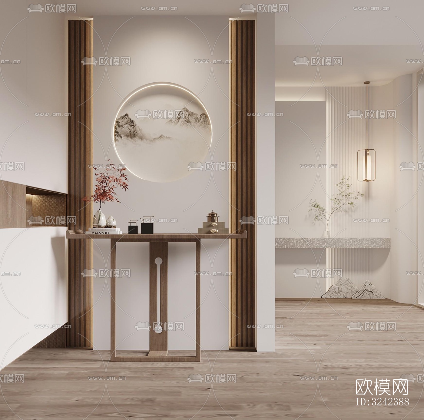 新中式玄关过道效果图下载（渲染图3）