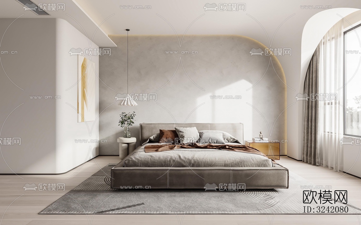 奶油风客餐厅效果图下载（渲染图2）