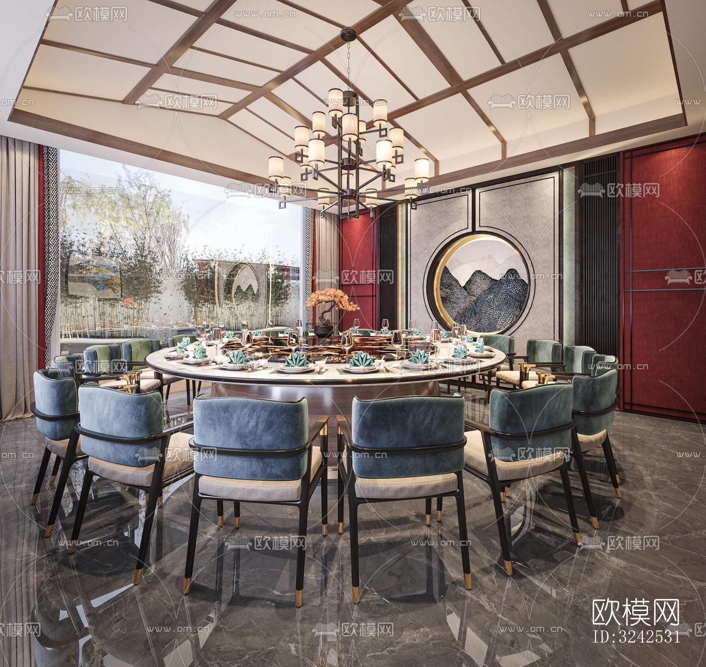 中式中餐厅效果图下载（渲染图11）