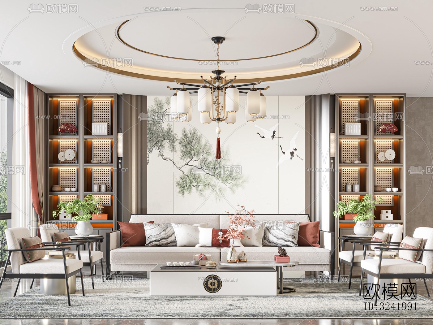 新中式客厅效果图下载（渲染图1）