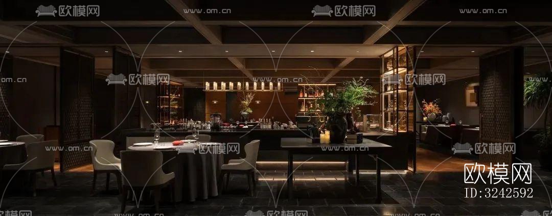 新中式中餐厅效果图下载（渲染图2）