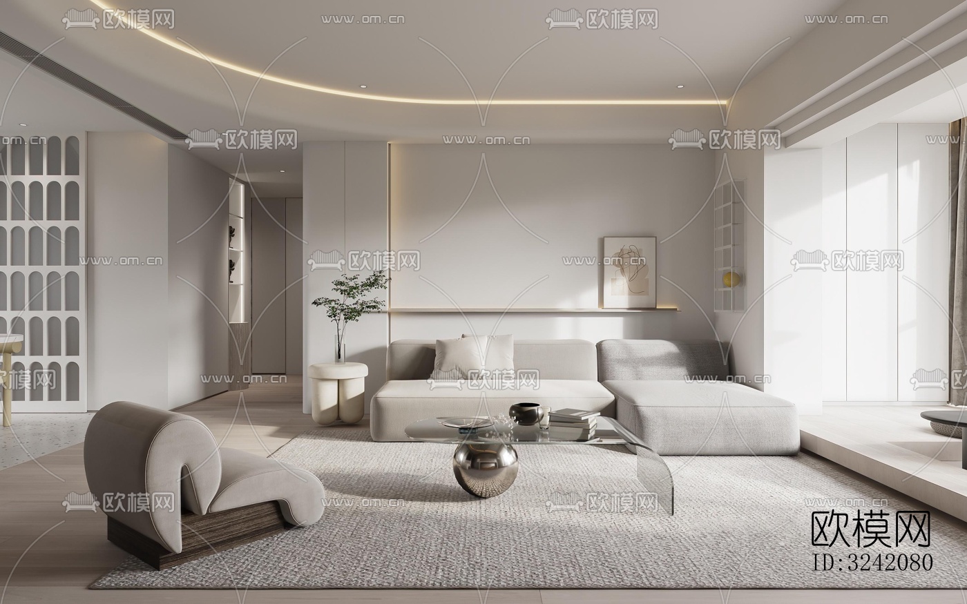 奶油风客餐厅效果图下载（渲染图15）