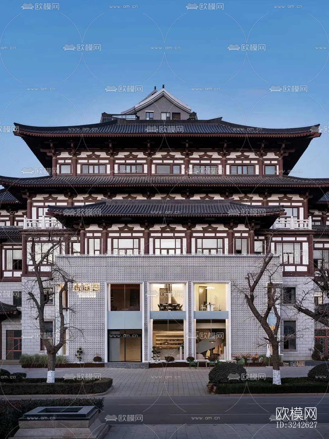 新中式中餐厅效果图下载（渲染图1）