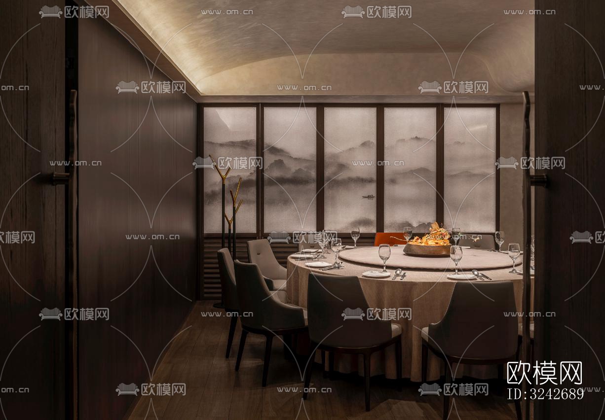 新中式中餐厅效果图下载（渲染图9）