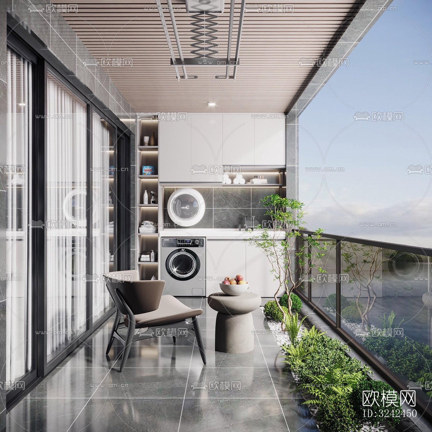 现代阳台花园效果图下载（渲染图2）