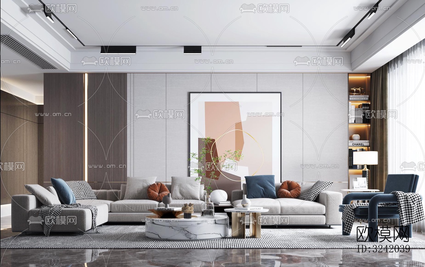 现代客厅效果图下载（渲染图4）