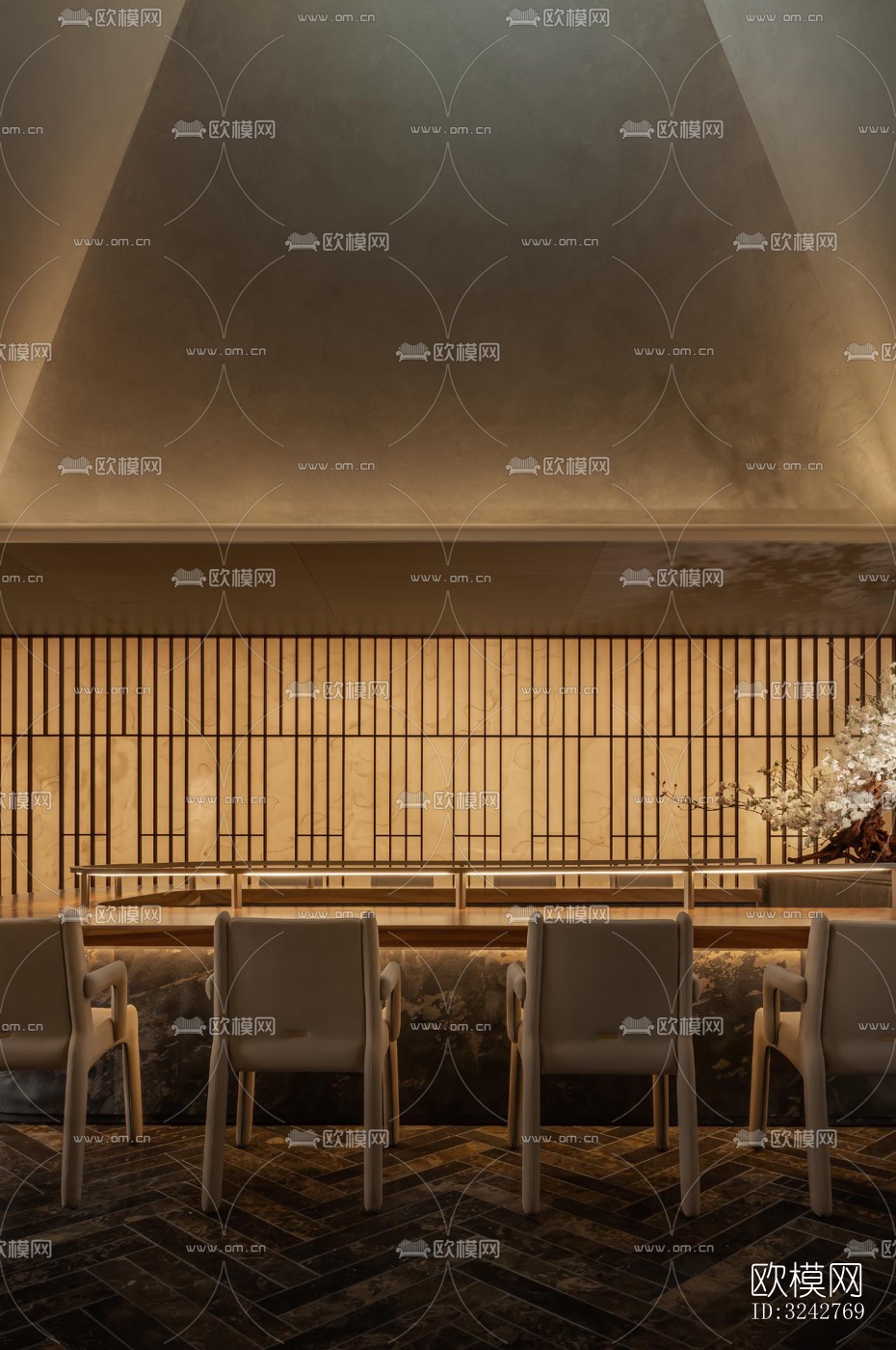 新中式中餐厅效果图下载（渲染图1）