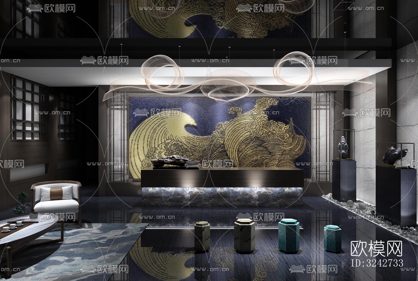 新中式中餐厅效果图下载（渲染图3）