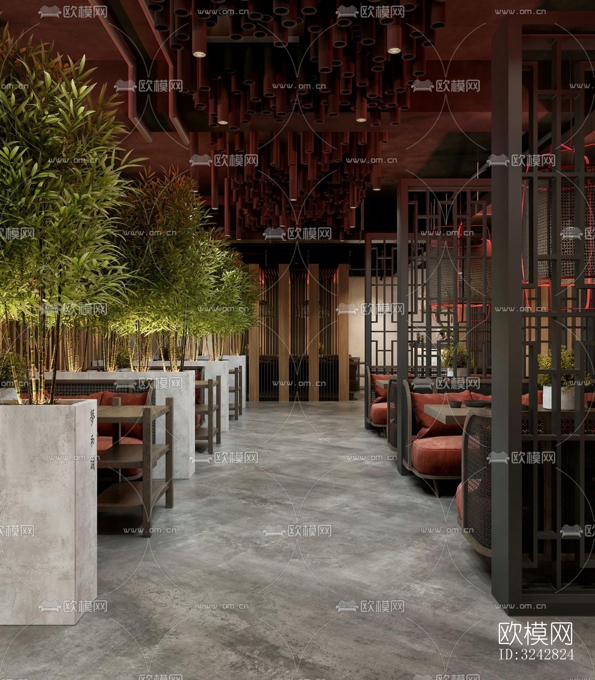 新中式中餐厅效果图下载（渲染图3）