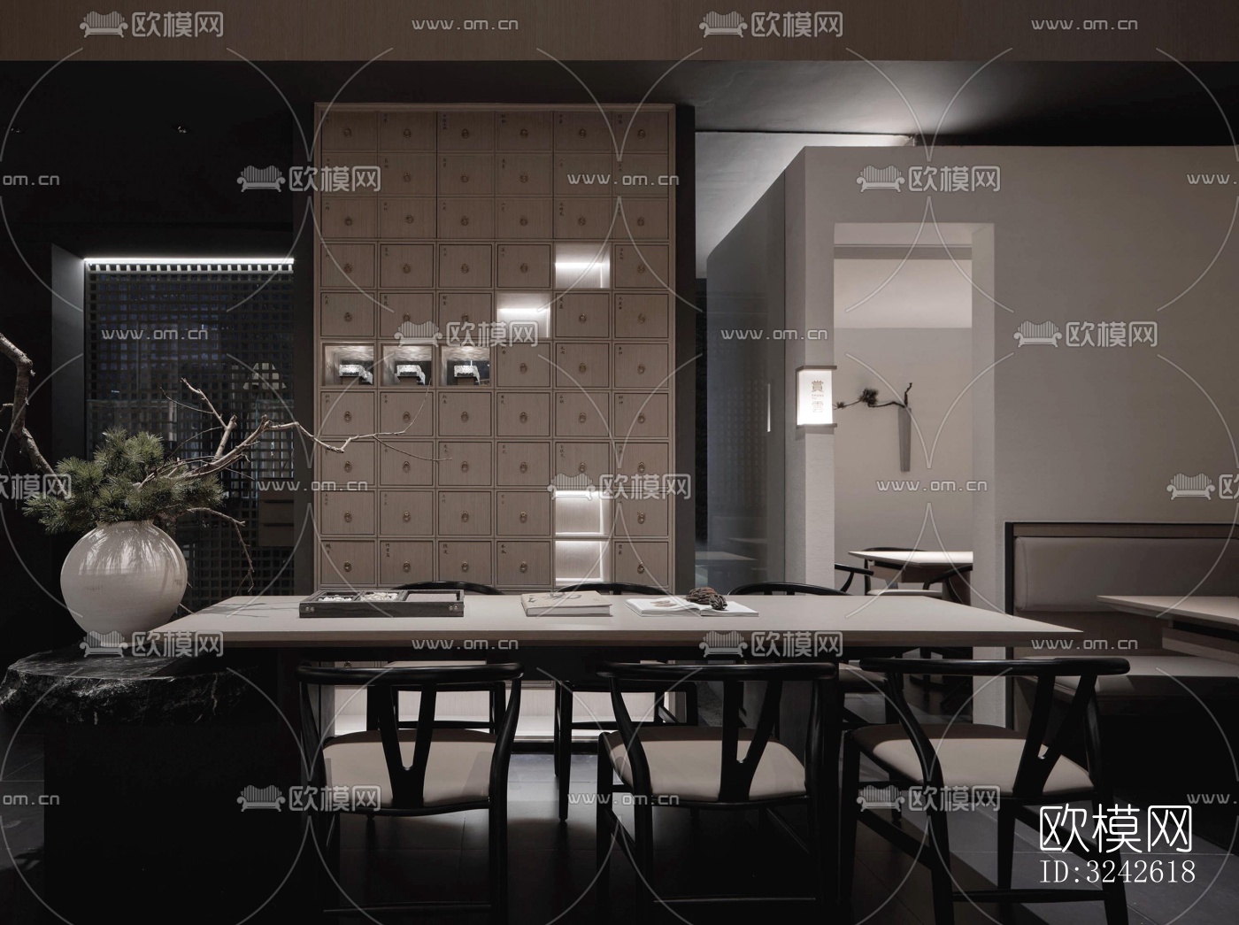 新中式中餐厅效果图下载（渲染图1）