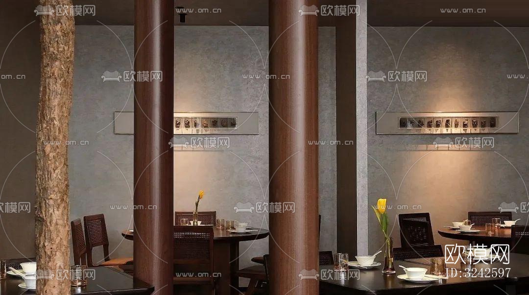 新中式中餐厅效果图下载（渲染图3）