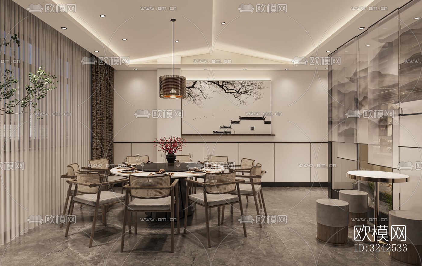 中式中餐厅效果图下载（渲染图5）