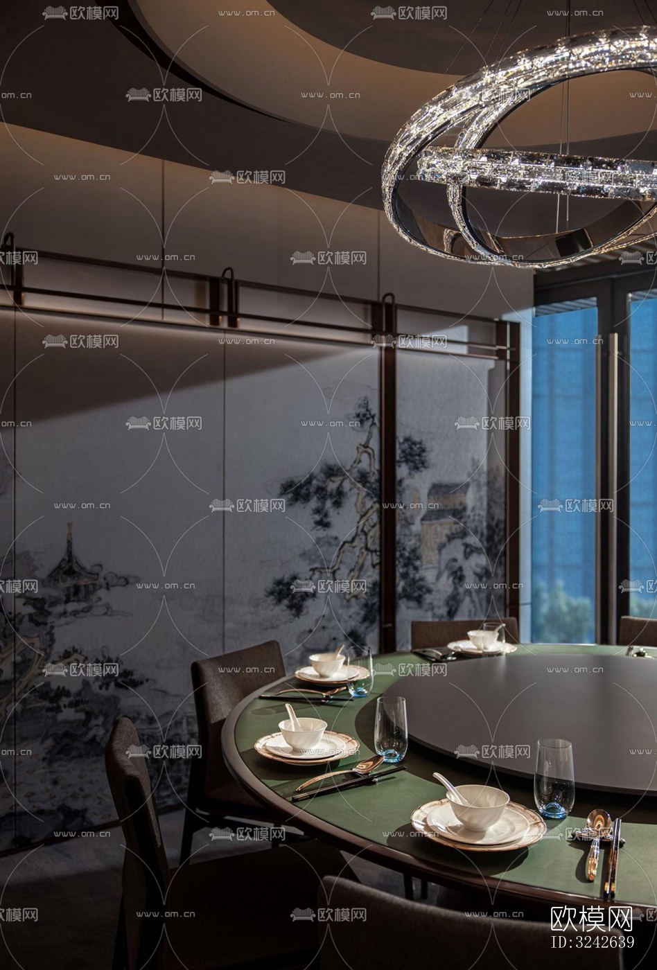 新中式中餐厅效果图下载（渲染图2）