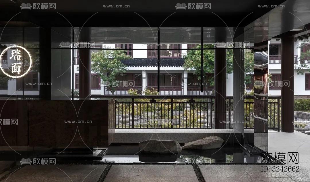 新中式中餐厅效果图下载（渲染图3）