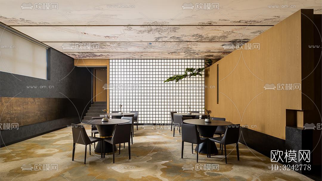 新中式中餐厅效果图下载（渲染图2）