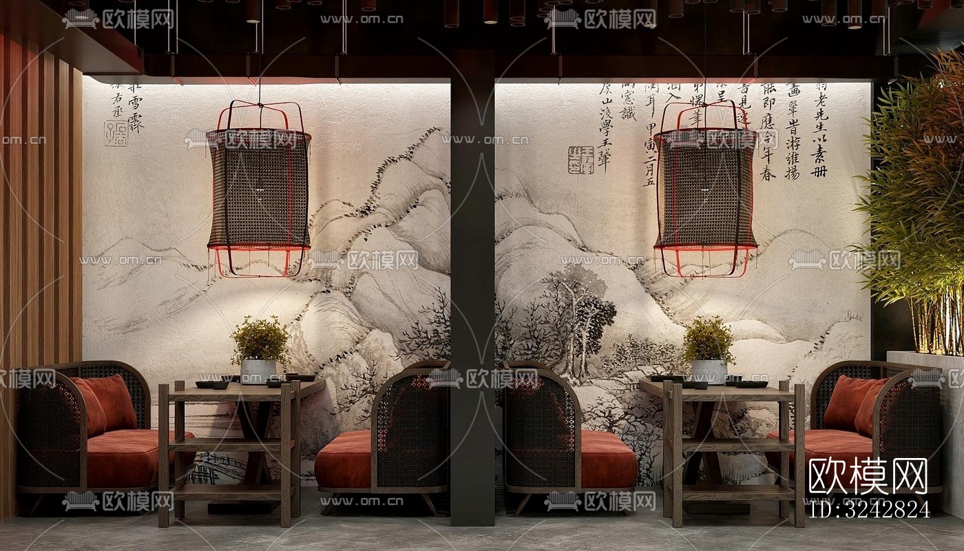 新中式中餐厅效果图下载（渲染图2）