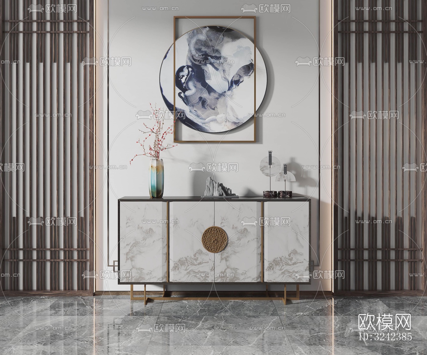 新中式玄关过道效果图下载（渲染图5）