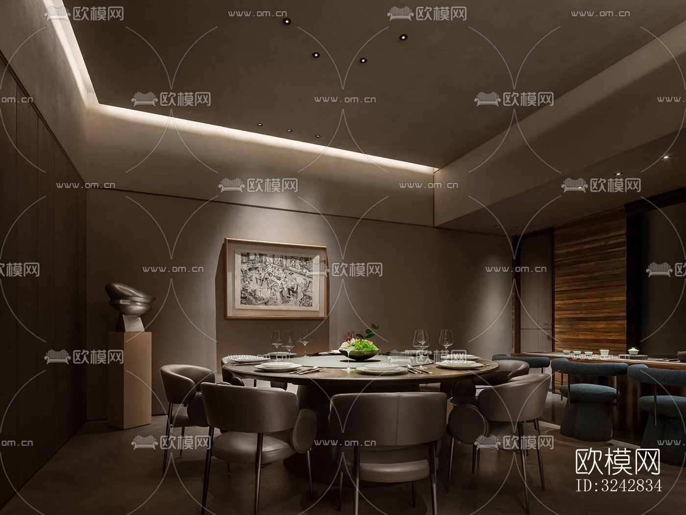 新中式中餐厅效果图下载（渲染图4）