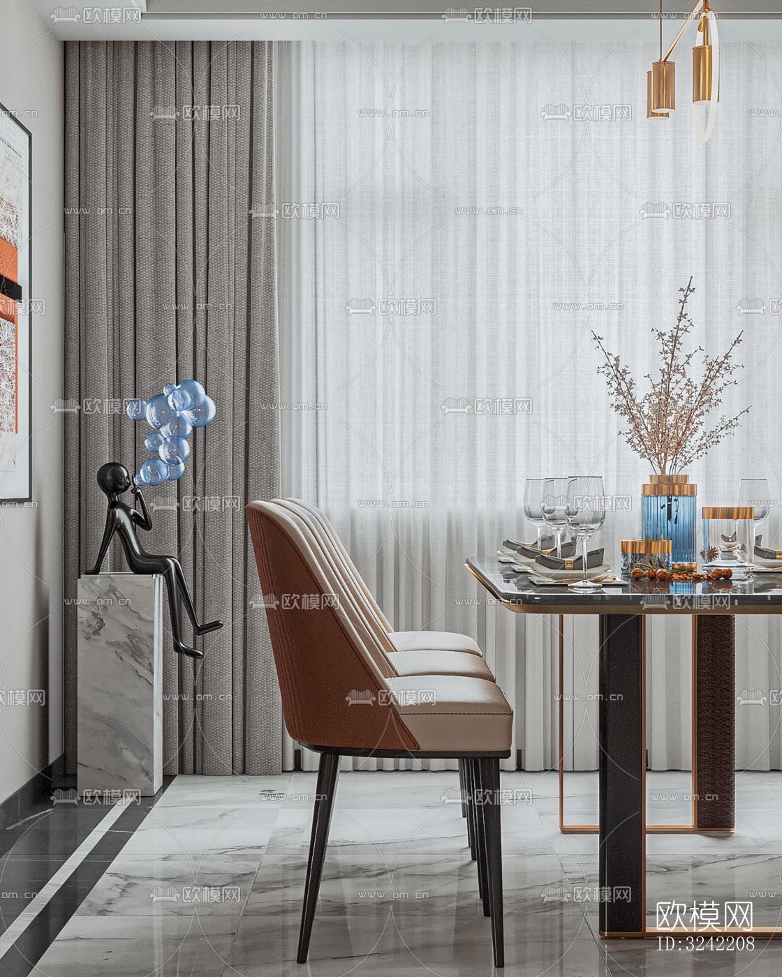 现代客餐厅效果图下载（渲染图3）