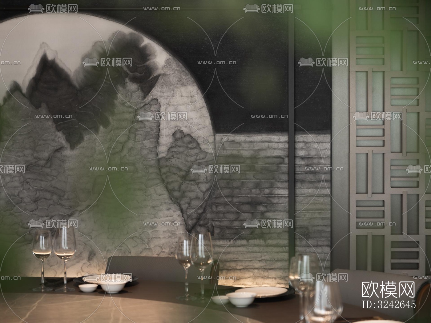 新中式中餐厅效果图下载（渲染图7）