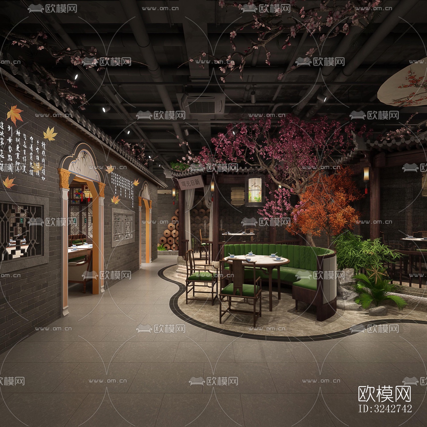 新中式中餐厅效果图下载（渲染图7）