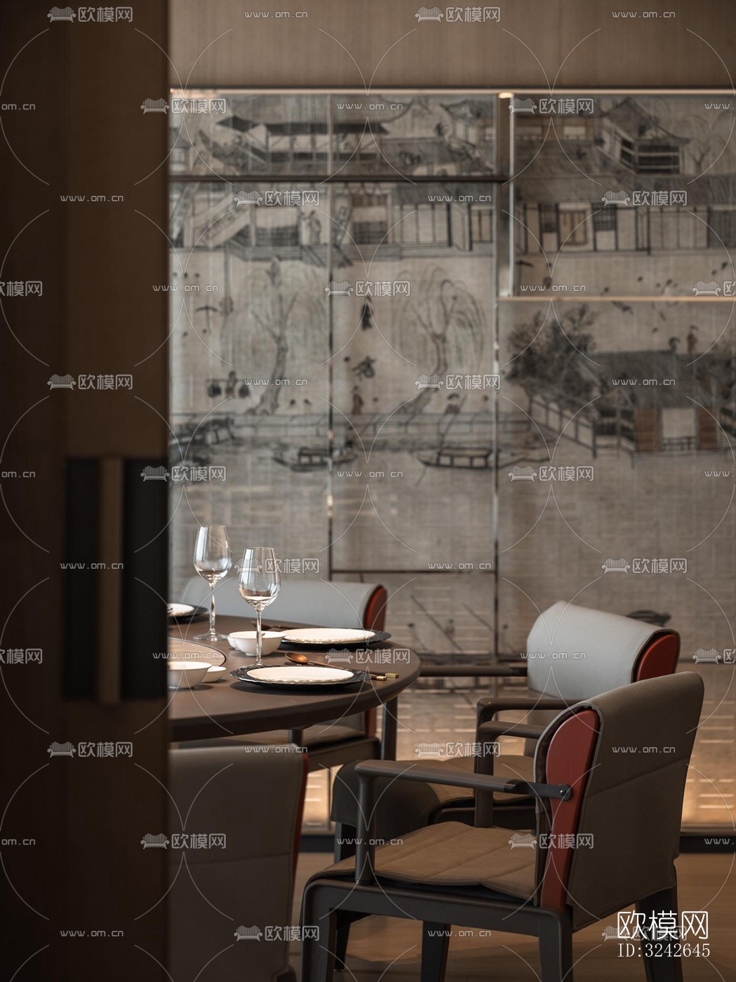 新中式中餐厅效果图下载（渲染图15）