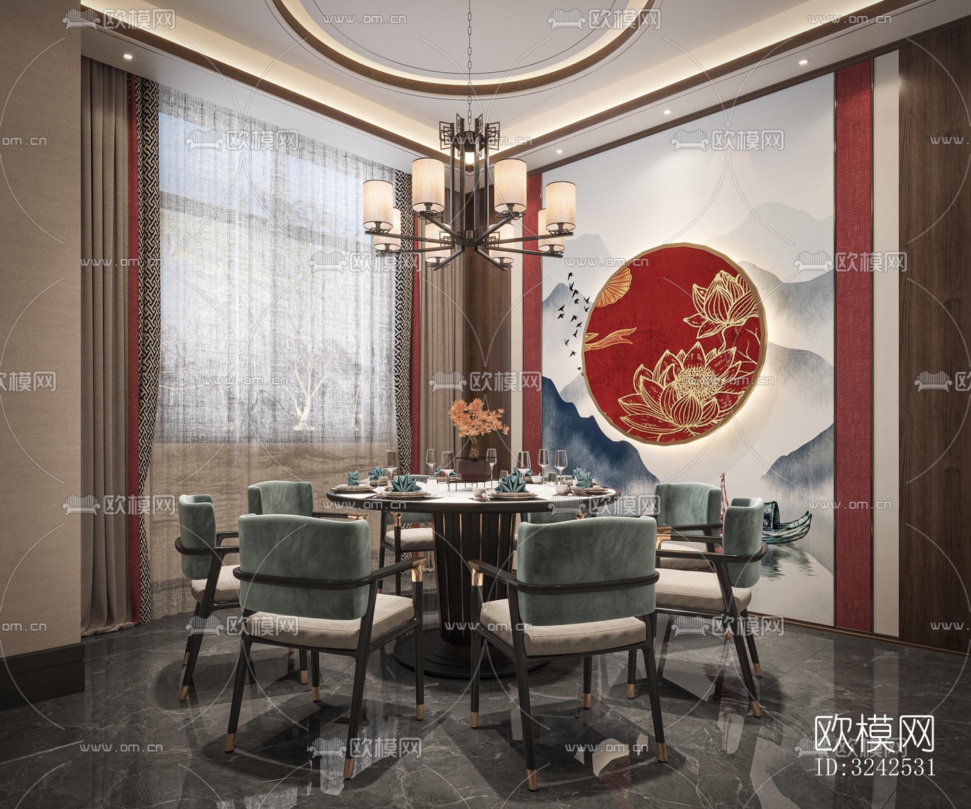 中式中餐厅效果图下载（渲染图9）