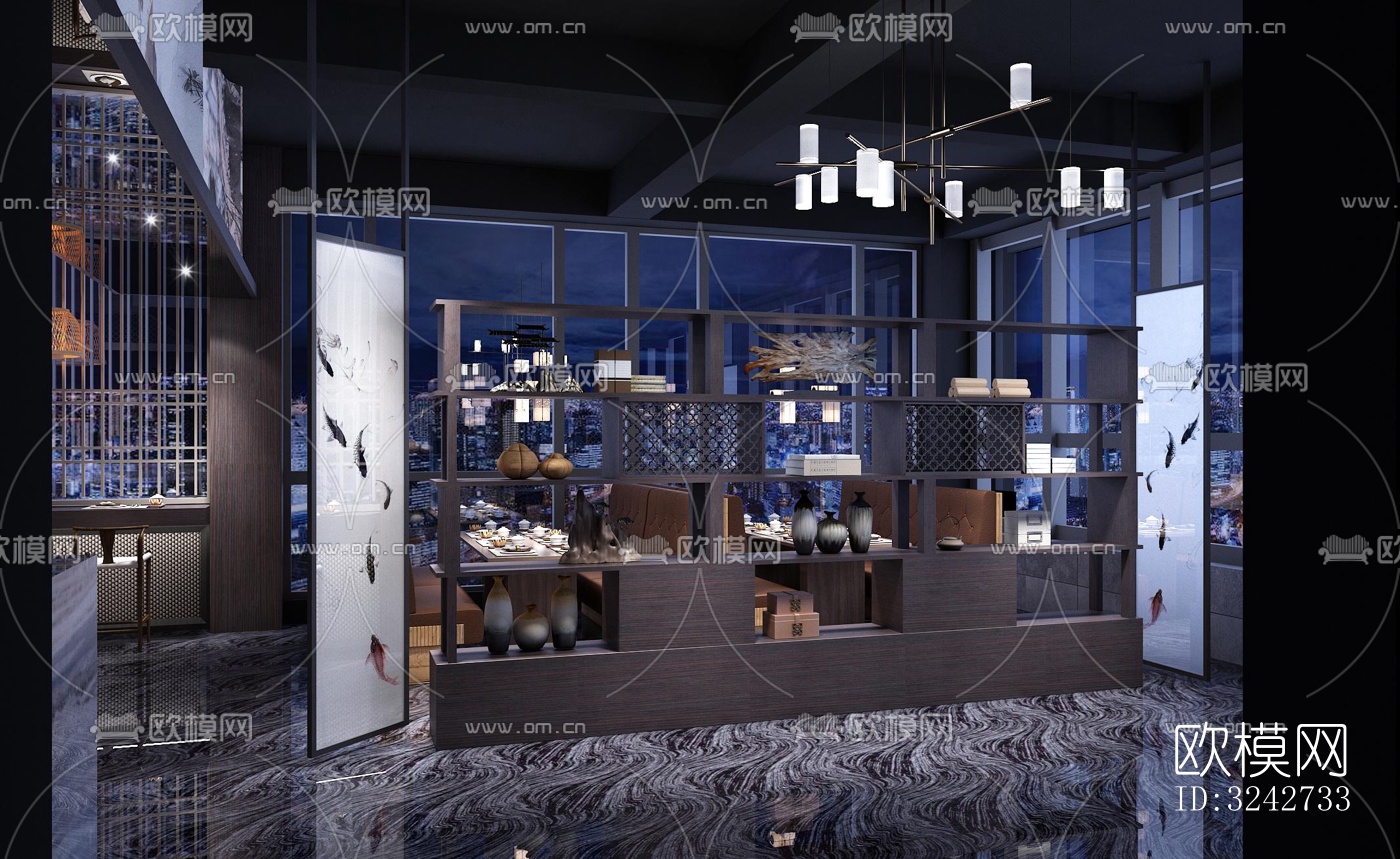 新中式中餐厅效果图下载（渲染图1）