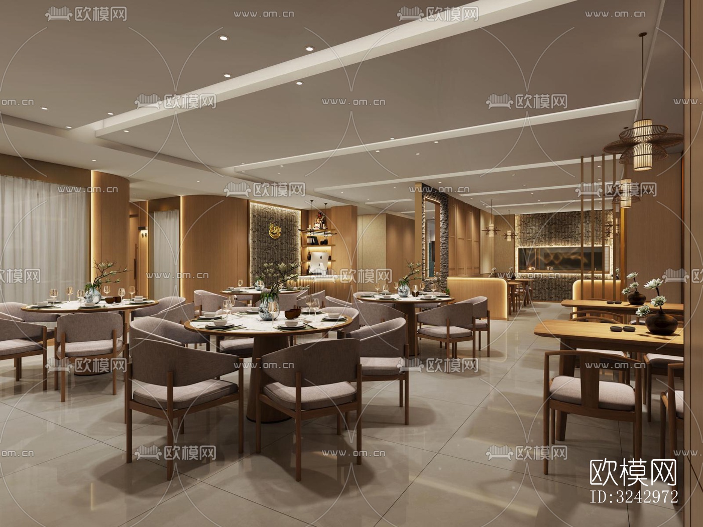 现代中餐厅效果图下载（渲染图1）