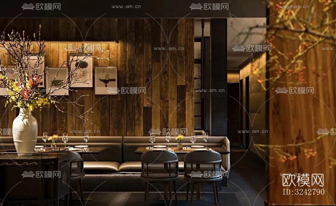 新中式中餐厅效果图下载（渲染图6）