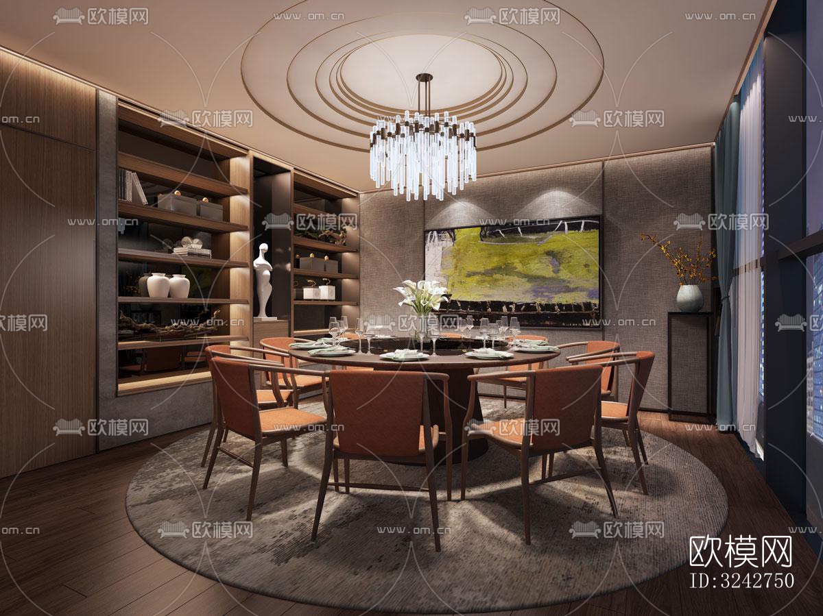 新中式中餐厅效果图下载（渲染图4）