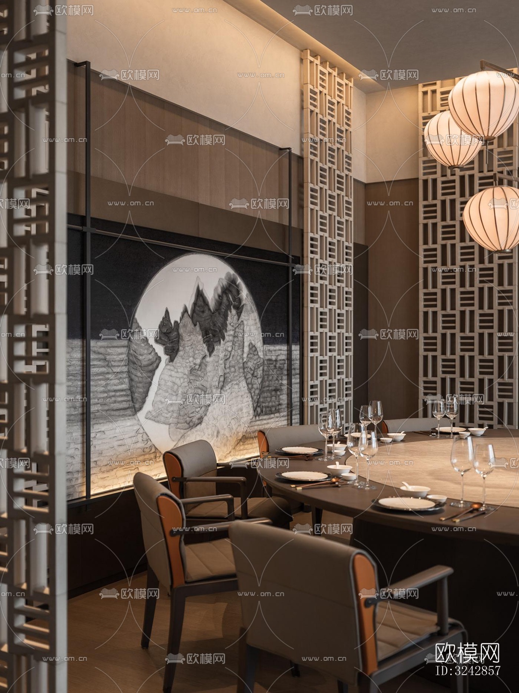 新中式中餐厅效果图下载（渲染图8）