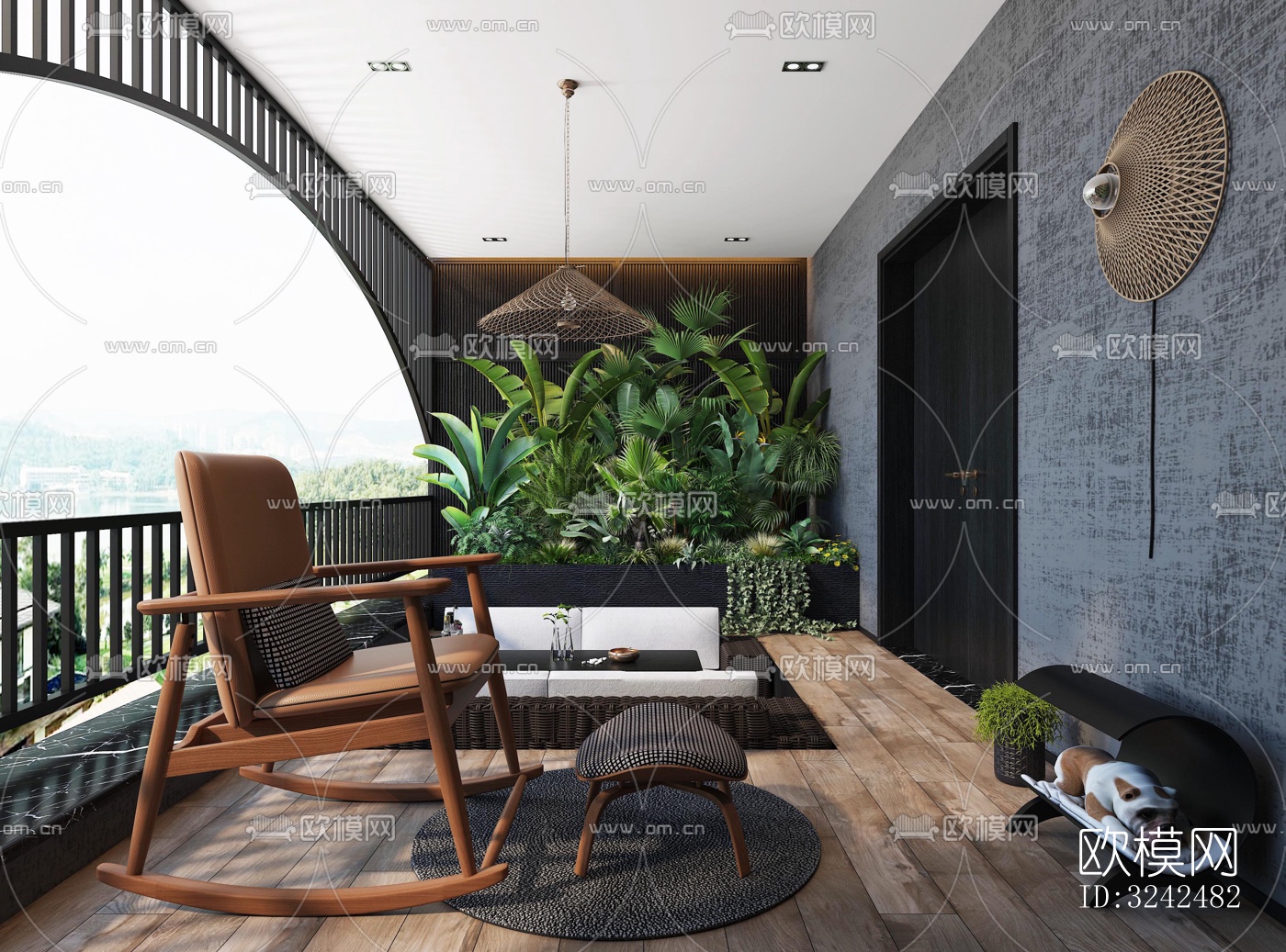 现代阳台花园效果图下载（渲染图1）