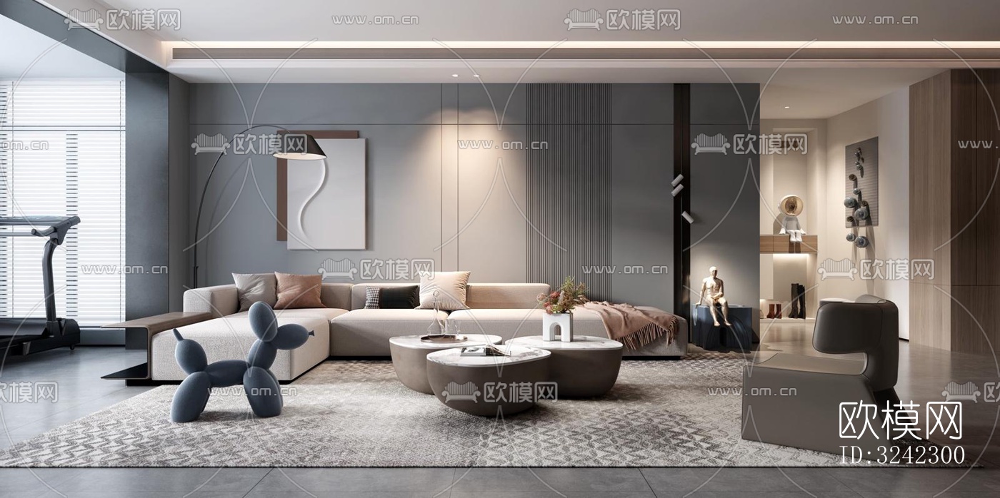 现代客餐厅效果图下载（渲染图1）