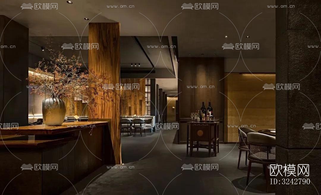 新中式中餐厅效果图下载（渲染图4）