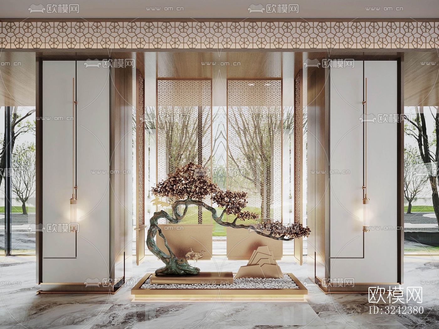 新中式玄关过道效果图下载（渲染图3）