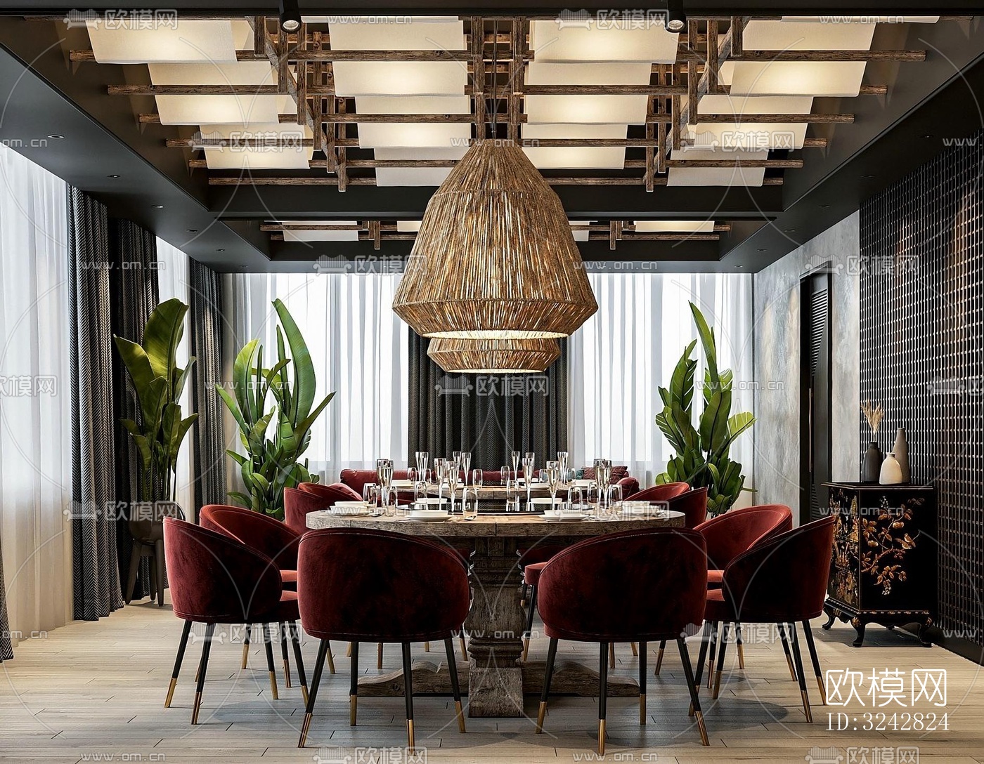 新中式中餐厅效果图下载（渲染图9）