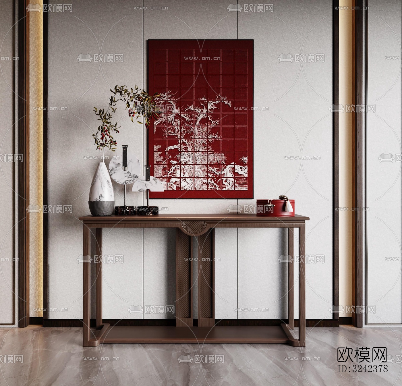 新中式玄关过道效果图下载（渲染图2）