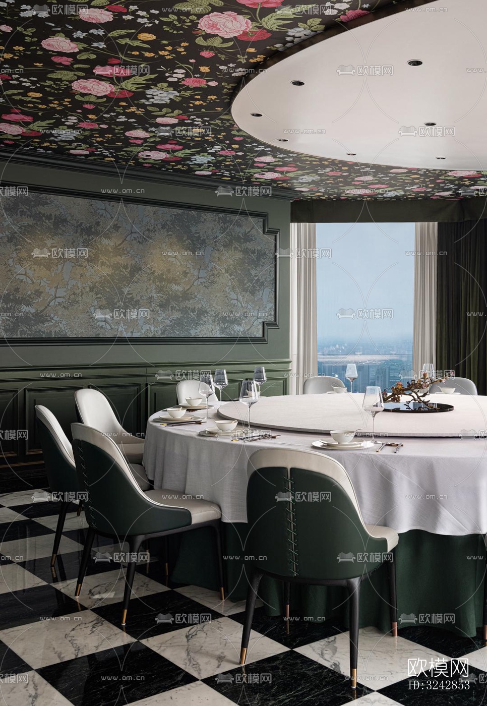 新中式中餐厅效果图下载（渲染图7）